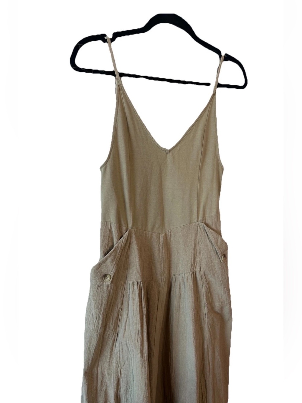 FREE PEOPLE Soledad Midi Dress Khaki Beige Boho Pockets Sz M - Picture 11 of 16